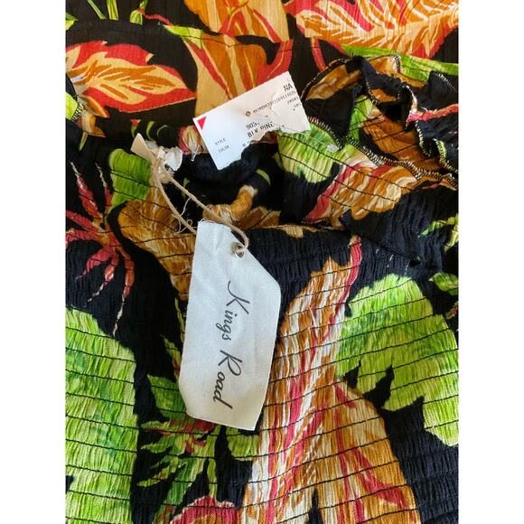 Kings Road Womens Tiered Tropical Midi Dress Smocking Bodice Empire Waist Size L - Picture 5 of 6